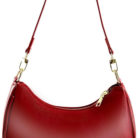 Chic Vegan Leather Hobo Bag - Spacious Red Tote with Zipper Closure for Women - Picture 1 of 6